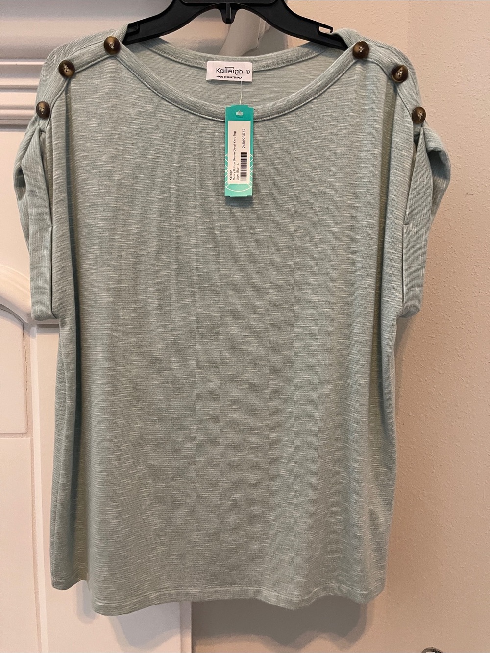 Kaileigh Light Sage Short-Sleeve Tee with Shoulder Buttons